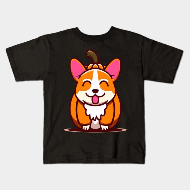 Corgi Halloween Pumpkin Costume Retro Colorful Kids T-Shirt by BetterManufaktur